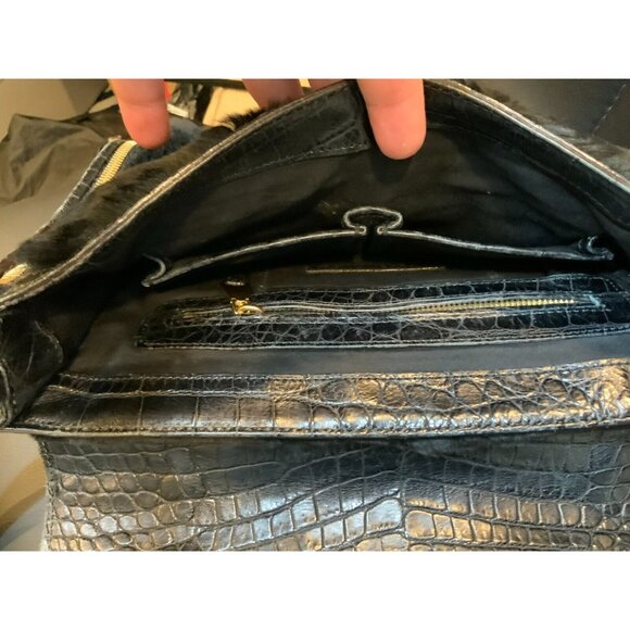 Rebecca Minkoff Collection Black Crocodile & Fur Crossbody Purse Handbag - Picture 6 of 7